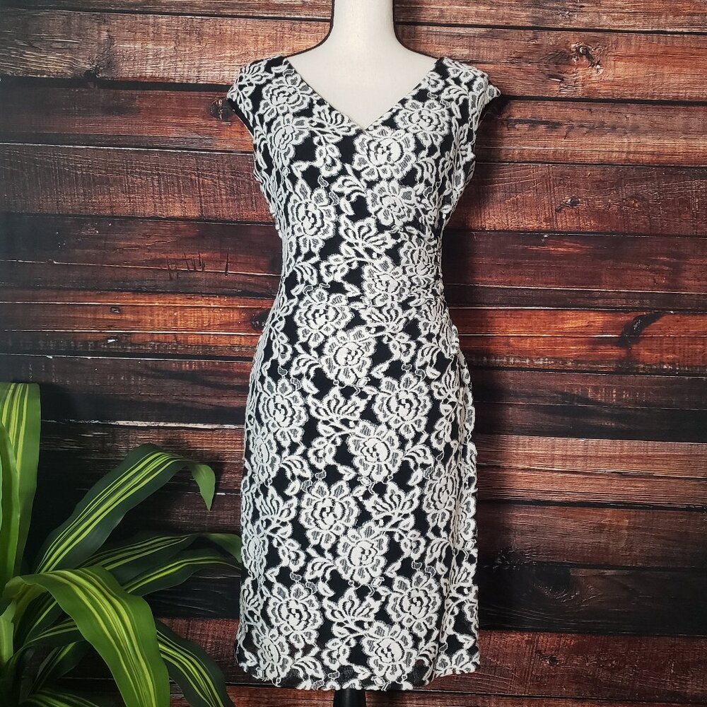 Lauren Ralph Lauren Dress 2 Ruched Cap Sleeve Embroidered Floral